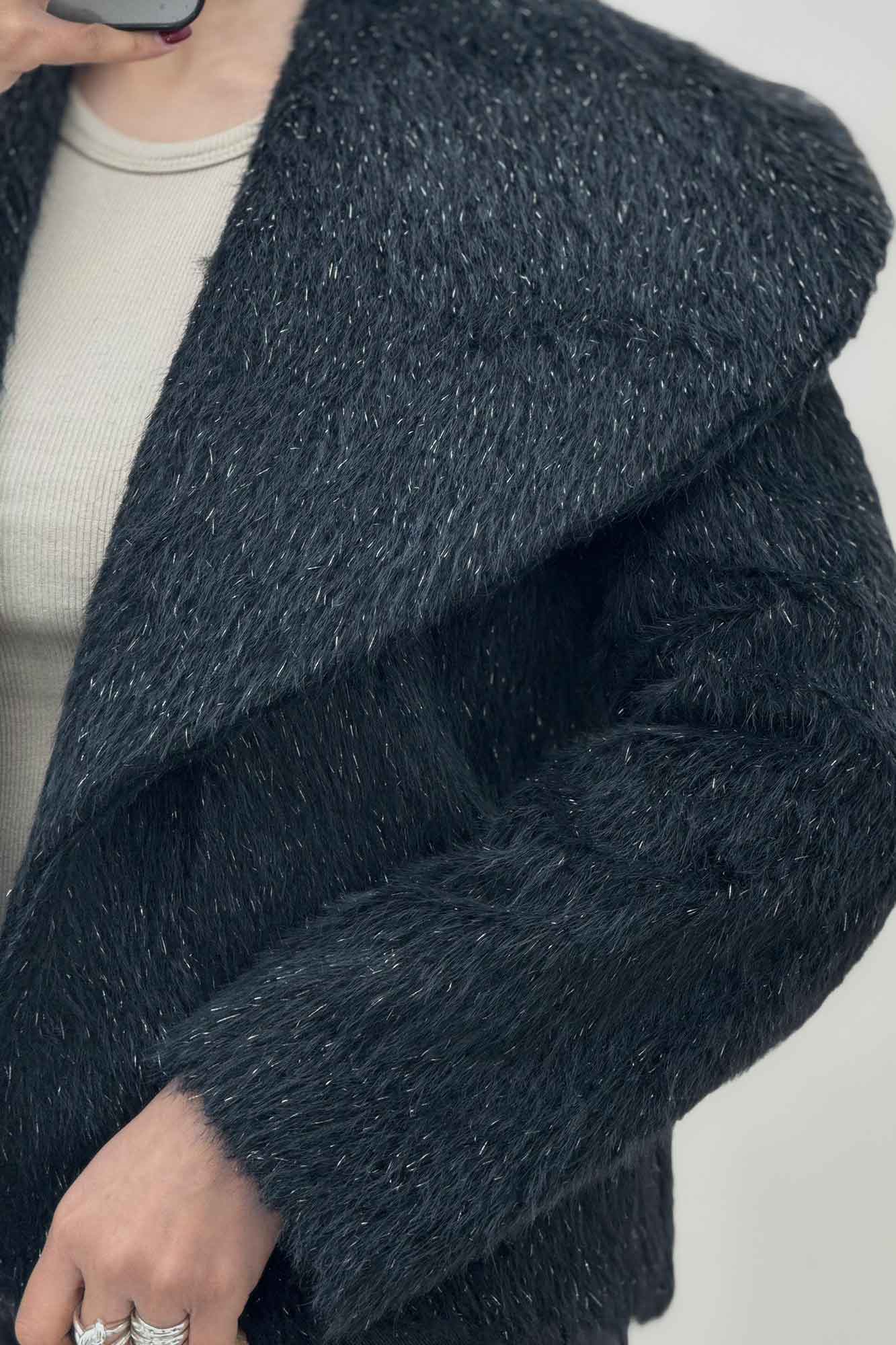 کت خز شاین دار یقه پهن