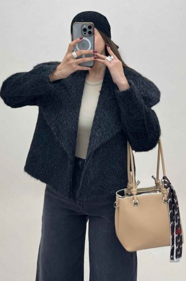 کت خز شاین دار یقه پهن