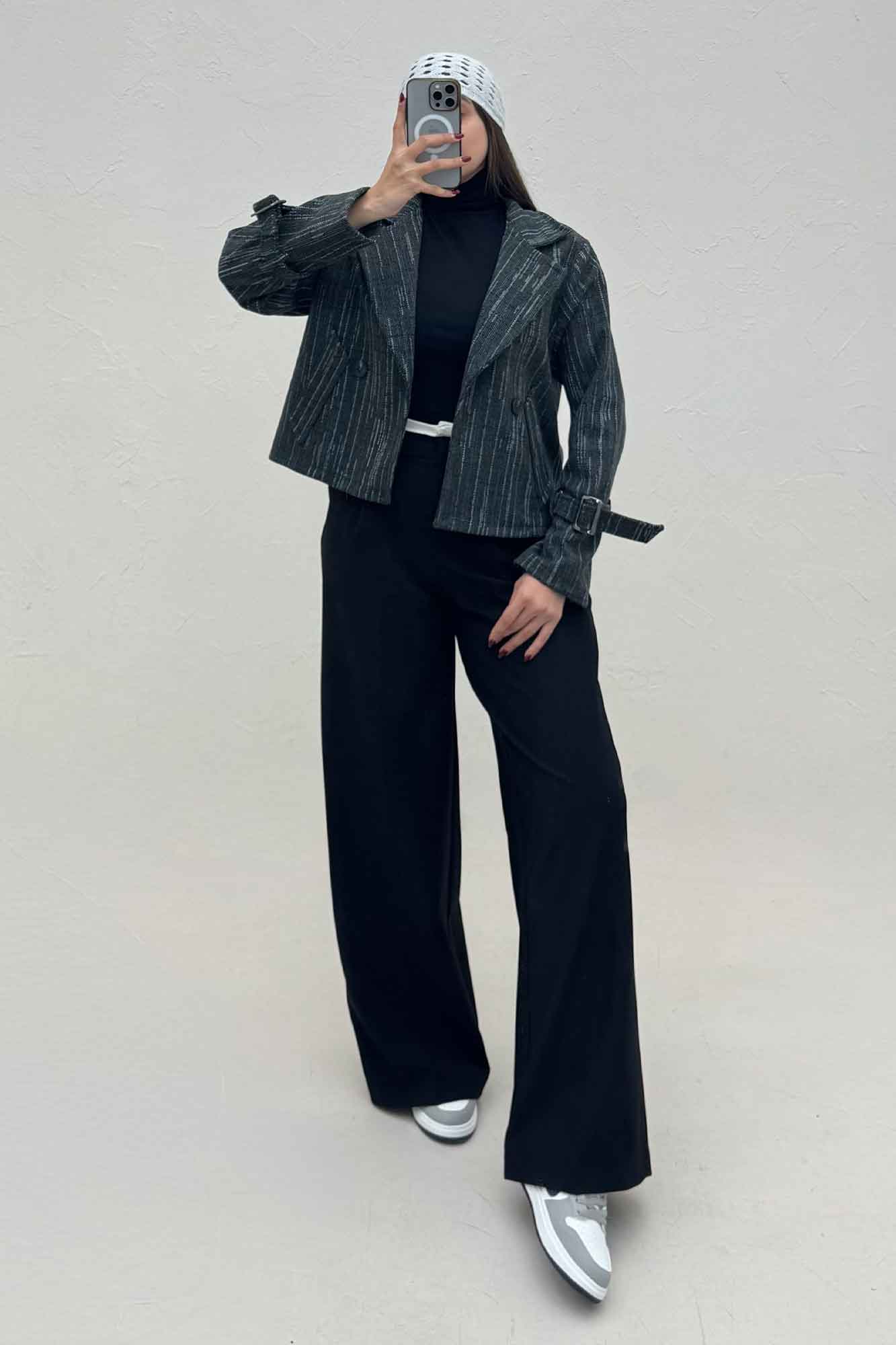 کت فوتر خط چین دار دو جیب خطی