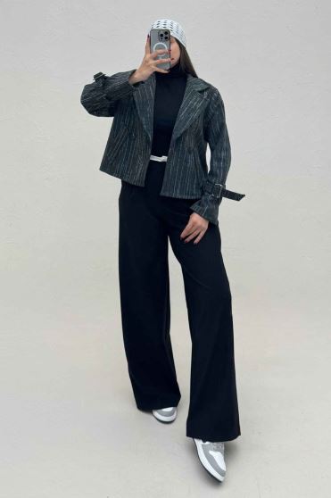 کت فوتر خط چین دار دو جیب خطی