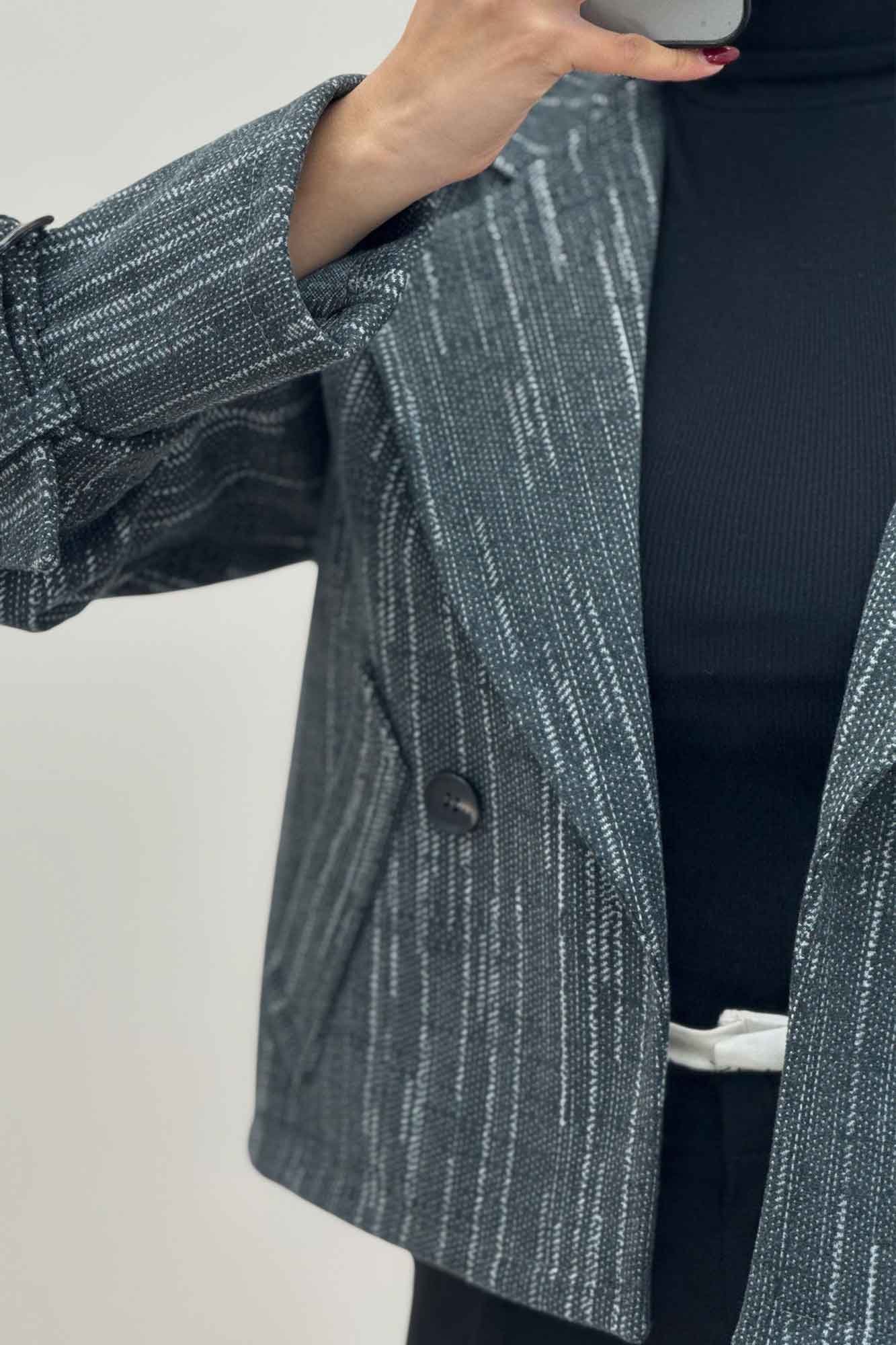 کت فوتر خط چین دار دو جیب خطی