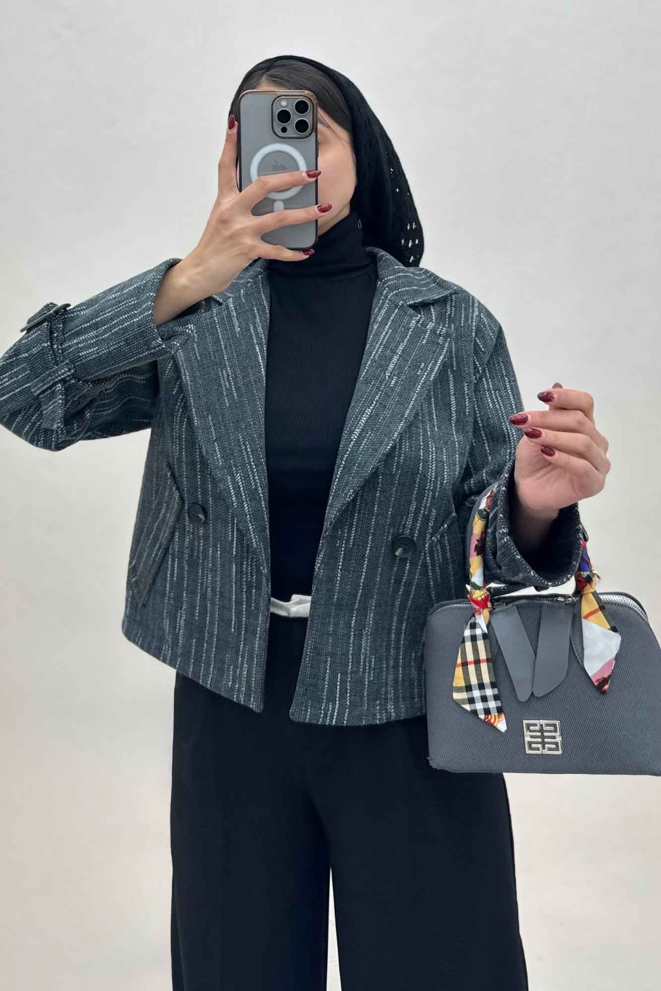 کت فوتر خط چین دار دو جیب خطی