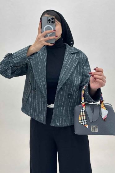 کت فوتر خط چین دار دو جیب خطی