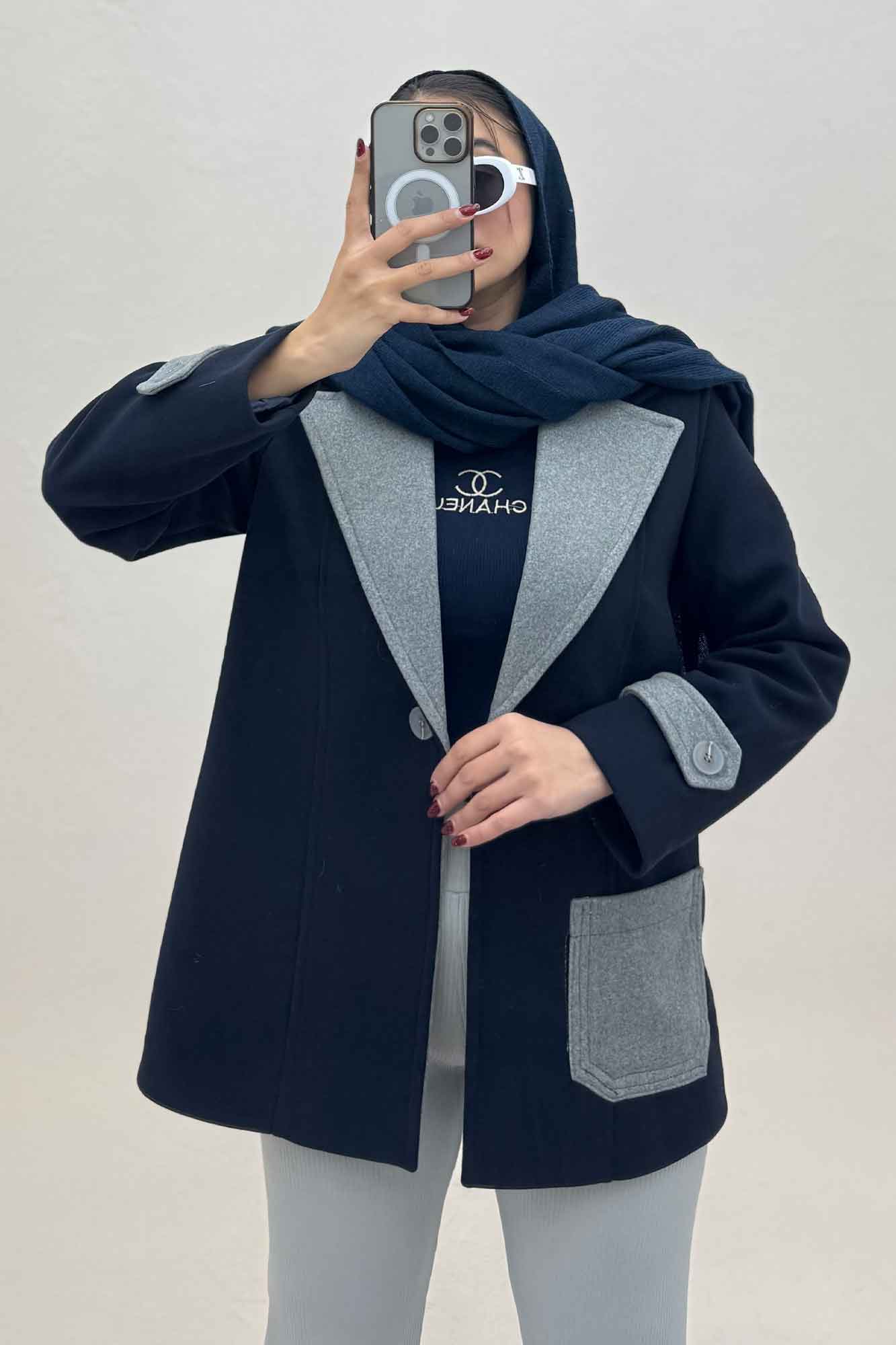 کت فوتر آستردار تک جیب دو رنگ