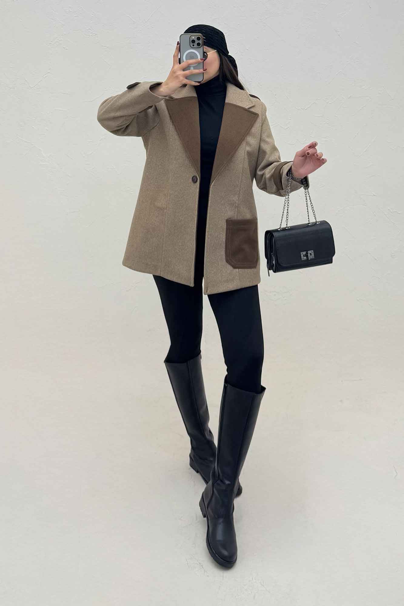 کت فوتر آستردار تک جیب دو رنگ