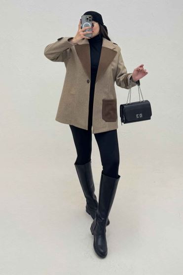 کت فوتر آستردار تک جیب دو رنگ