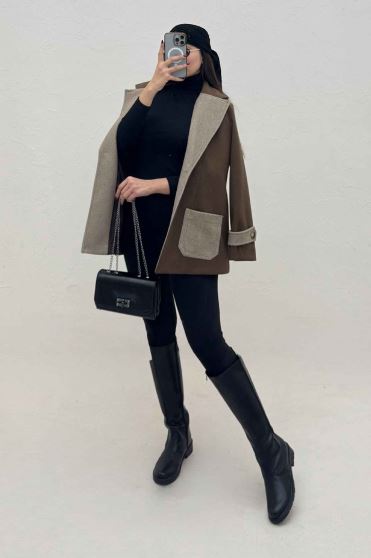 کت فوتر آستردار تک جیب دو رنگ