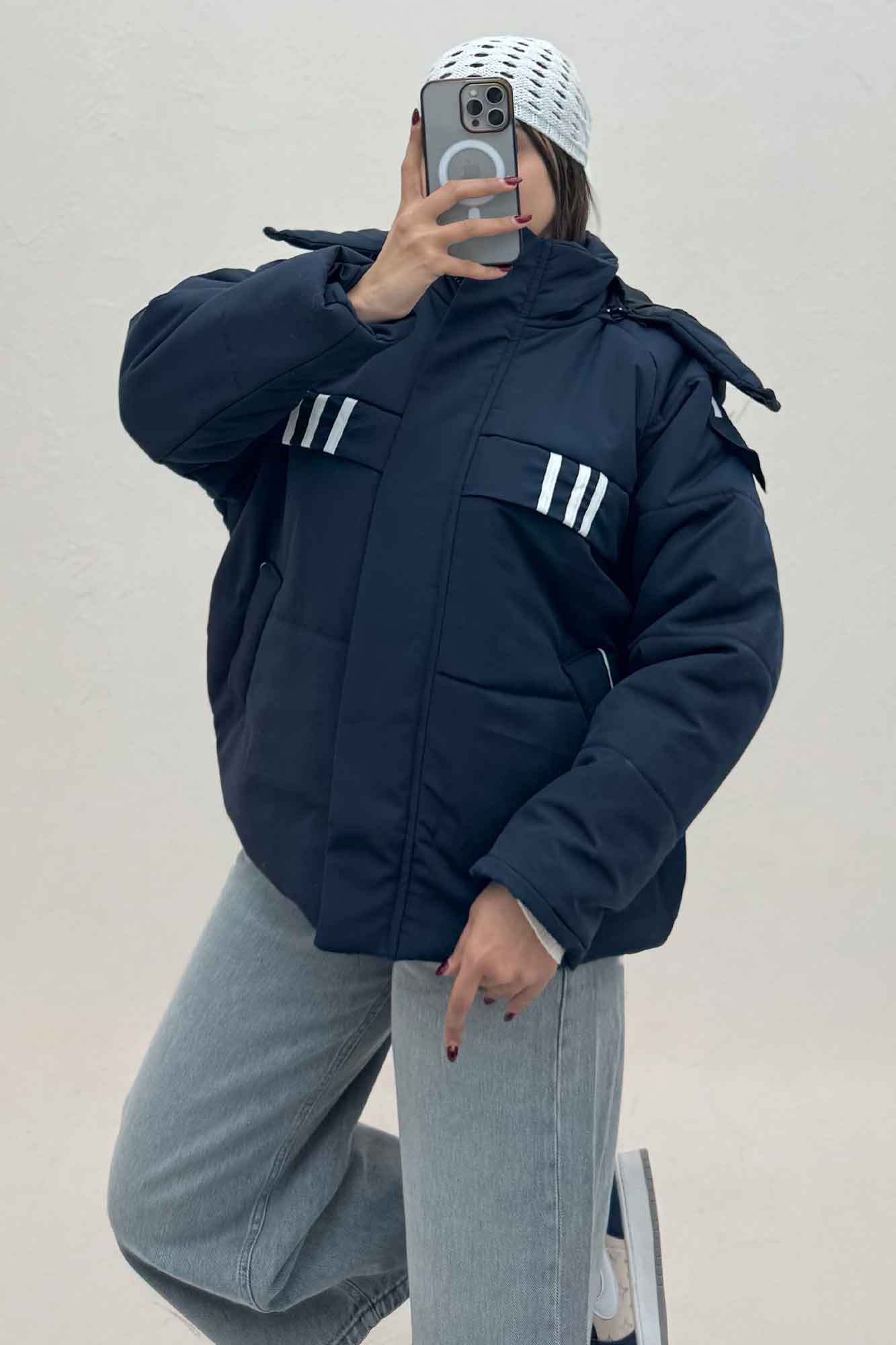 کاپشن کلاه دار پشت بلند