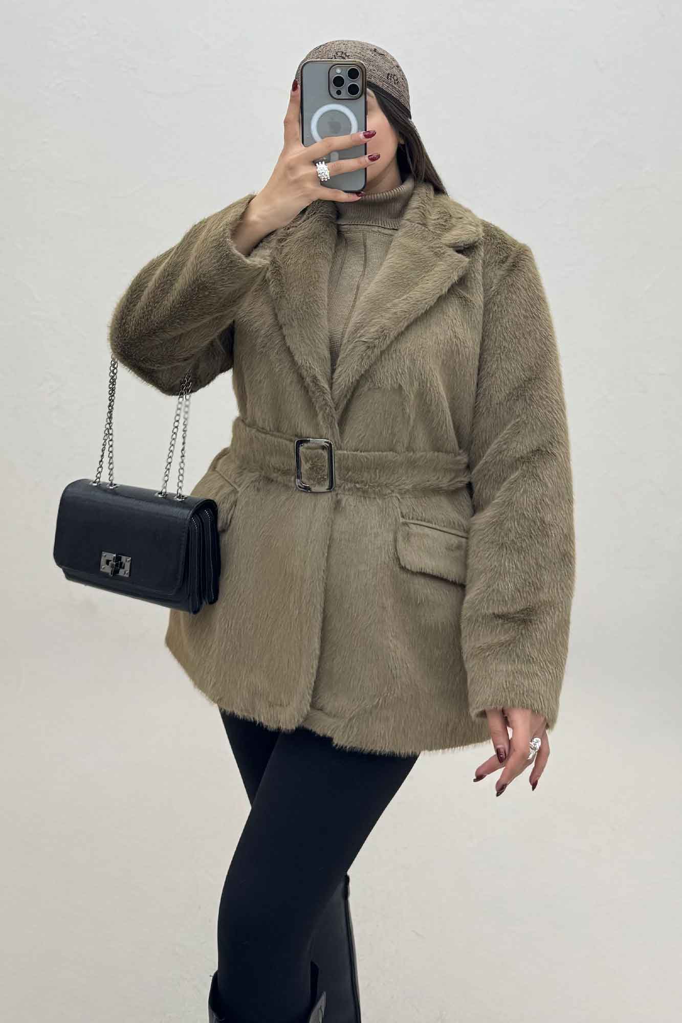 پالتو پوست آستردار کمربنددار اکلت