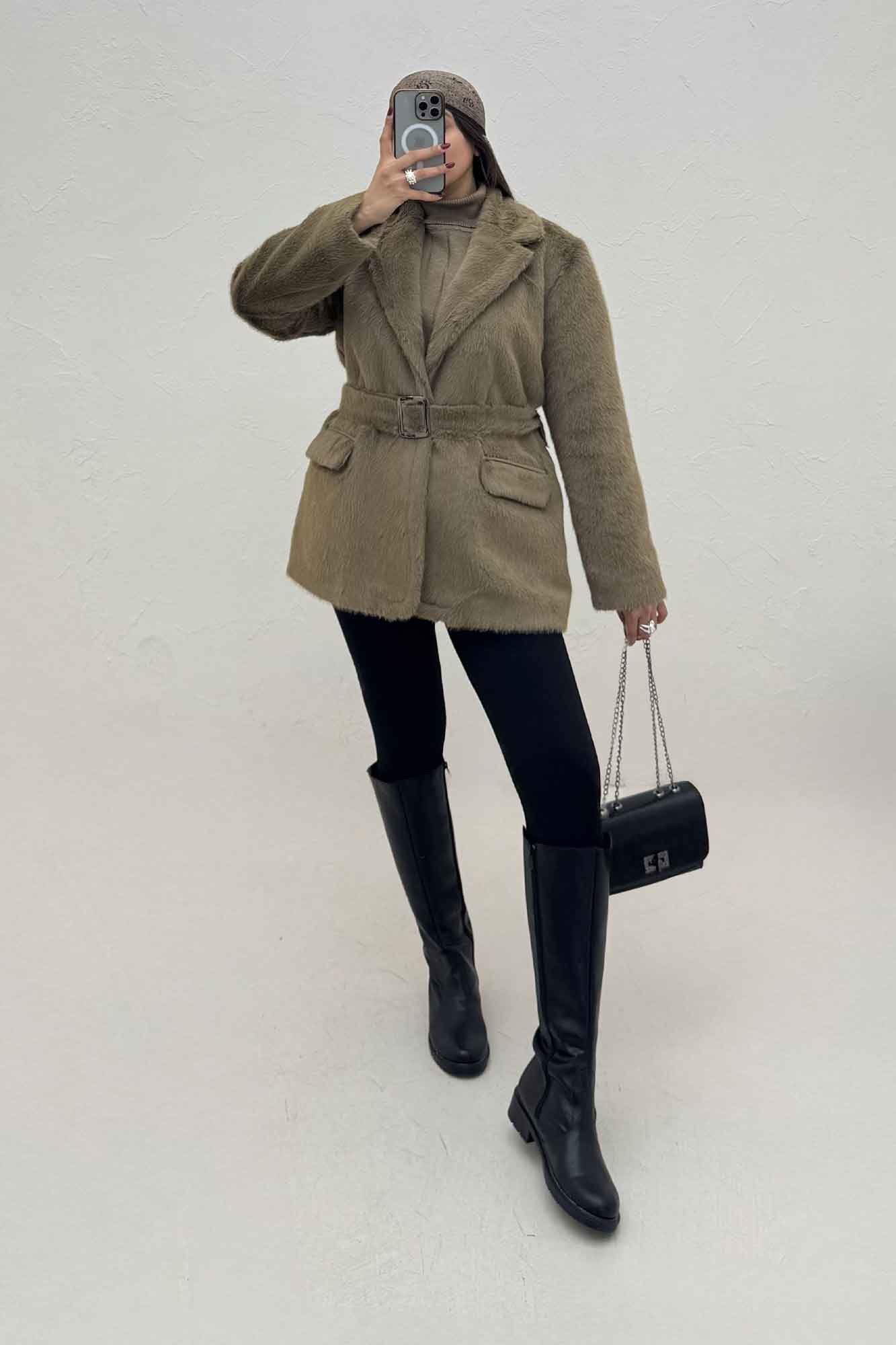 پالتو پوست آستردار کمربنددار اکلت