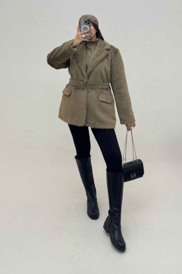 پالتو پوست آستردار کمربنددار اکلت