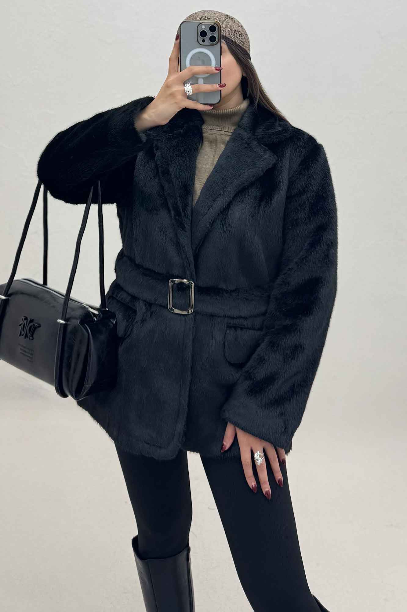 پالتو پوست آستردار کمربنددار اکلت