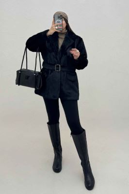 پالتو پوست آستردار کمربنددار اکلت