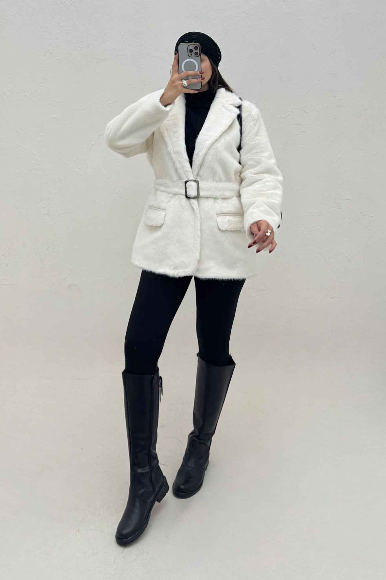 پالتو پوست آستردار کمربنددار اکلت