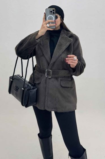 پالتو پوست آستردار کمربنددار اکلت