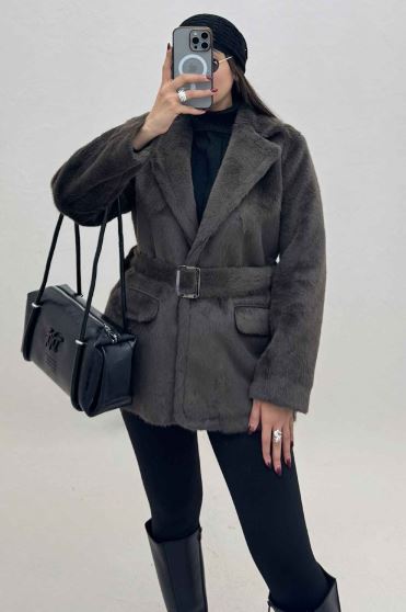 پالتو پوست آستردار کمربنددار اکلت