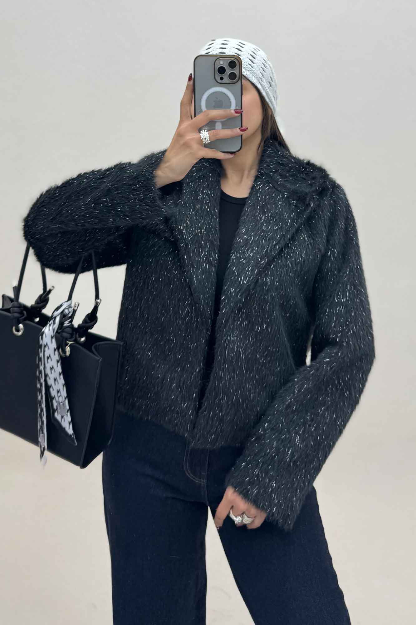 کت خز آستردار تک جیب فیلتو شاین دار