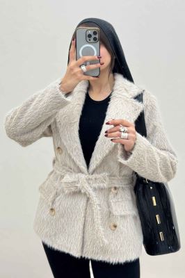 کت خز آستردار کمربنددار فلینا