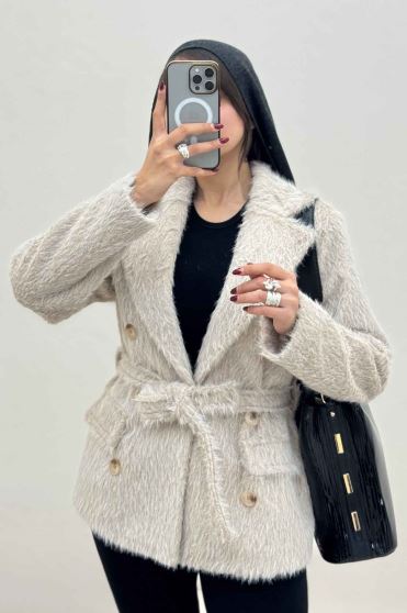 کت خز آستردار کمربنددار فلینا