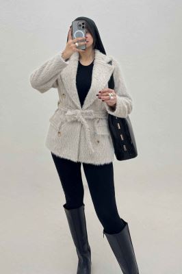 کت خز آستردار کمربنددار فلینا