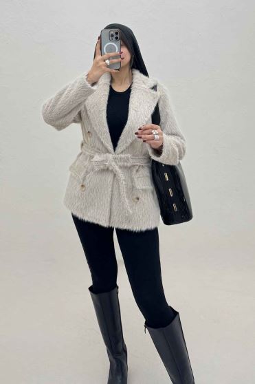 کت خز آستردار کمربنددار فلینا