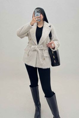 کت خز آستردار کمربنددار فلینا