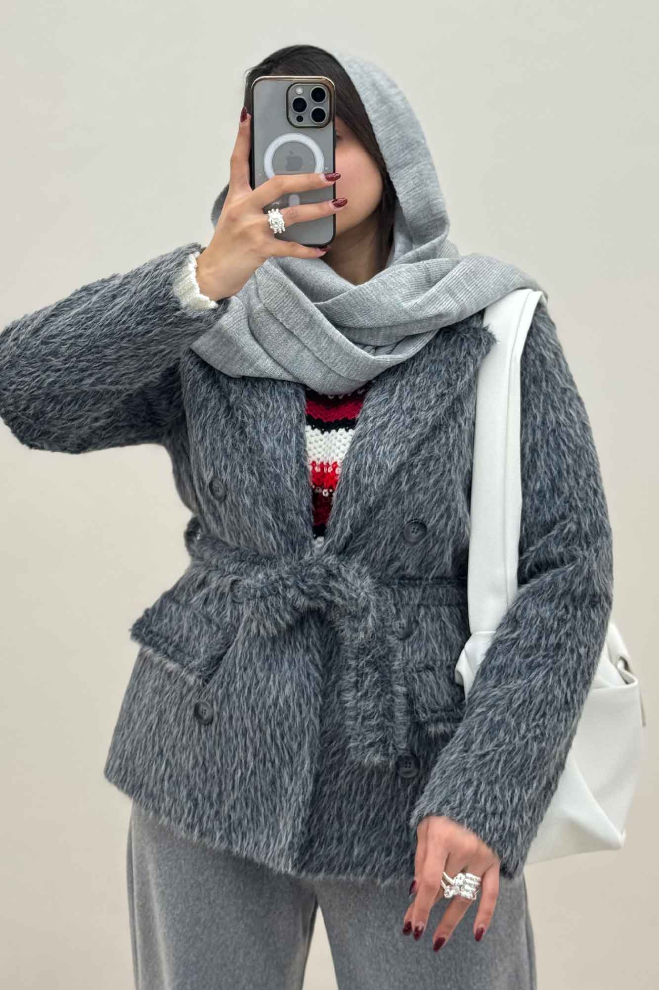 کت خز آستردار کمربنددار فلینا