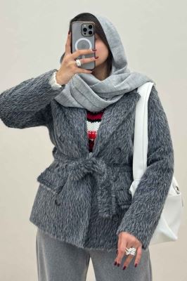 کت خز آستردار کمربنددار فلینا