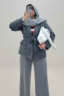 کت خز آستردار کمربنددار فلینا