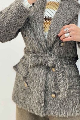 کت خز آستردار کمربنددار فلینا