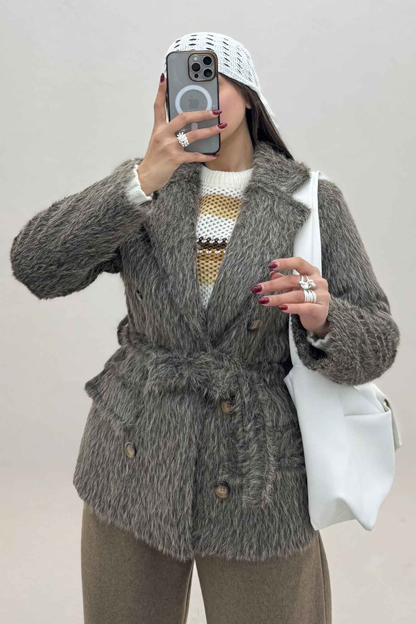 کت خز آستردار کمربنددار فلینا