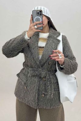 کت خز آستردار کمربنددار فلینا