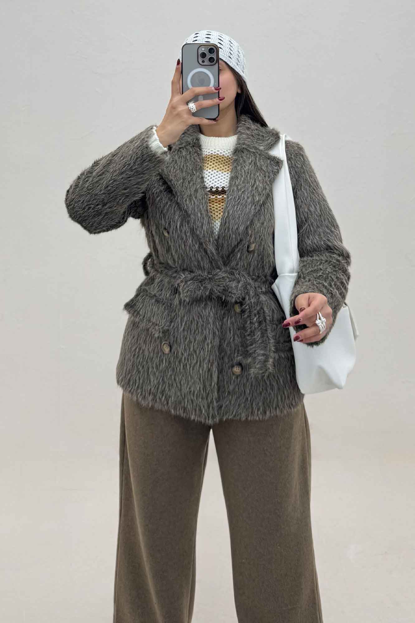 کت خز آستردار کمربنددار فلینا