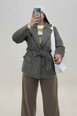 کت خز آستردار کمربنددار فلینا