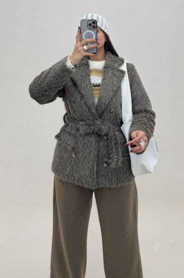 کت خز آستردار کمربنددار فلینا