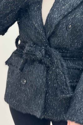 کت خز شاین دار آستردار کمربنددار 