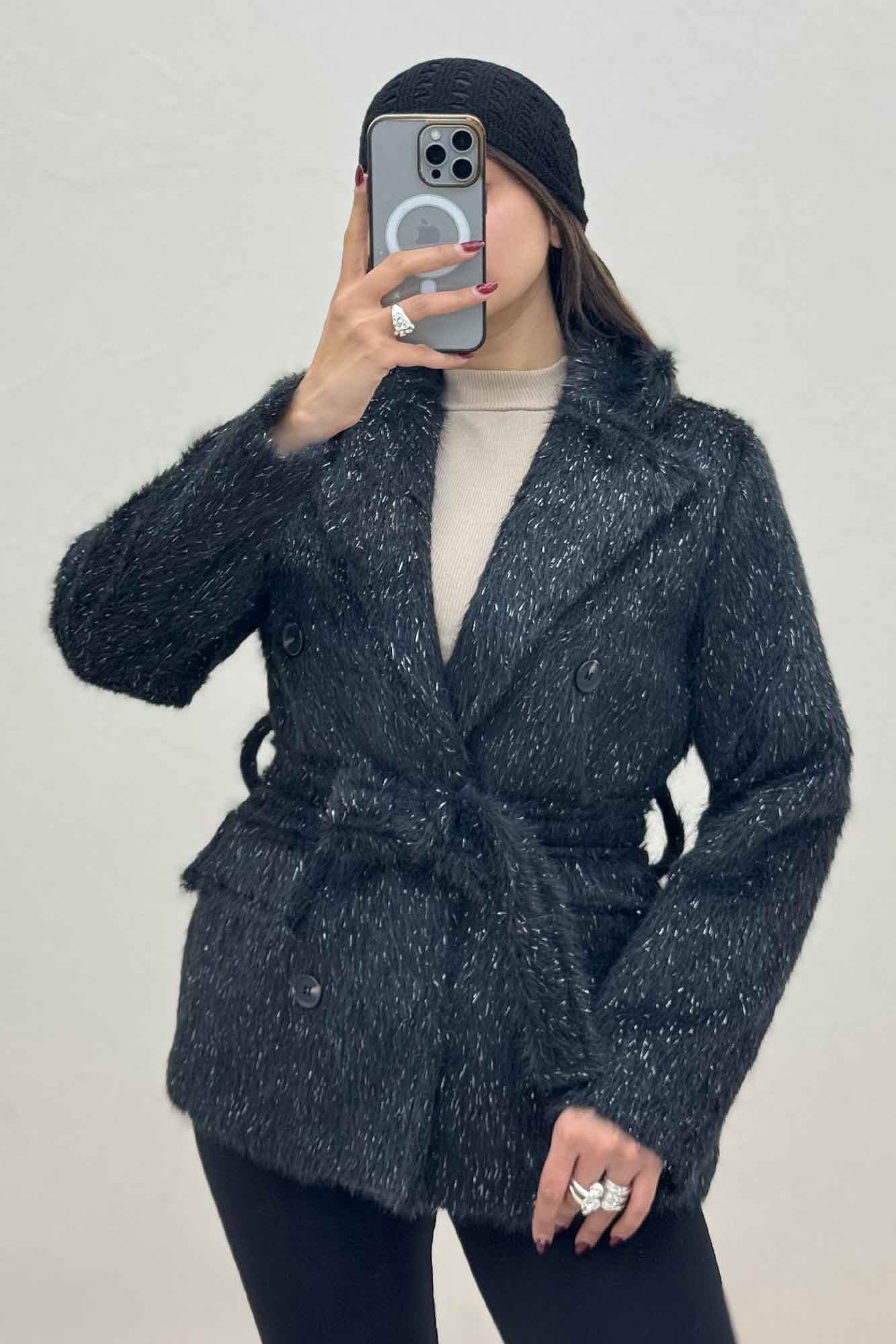 کت خز شاین دار آستردار کمربنددار 