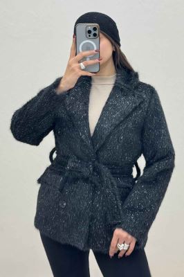 کت خز شاین دار آستردار کمربنددار 