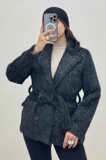 کت خز شاین دار آستردار کمربنددار 