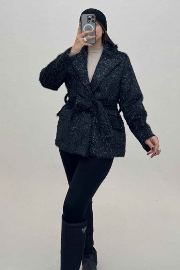 کت خز شاین دار آستردار کمربنددار 