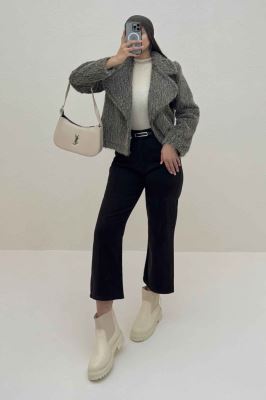 کت خز آستردار یقه انگلیسی