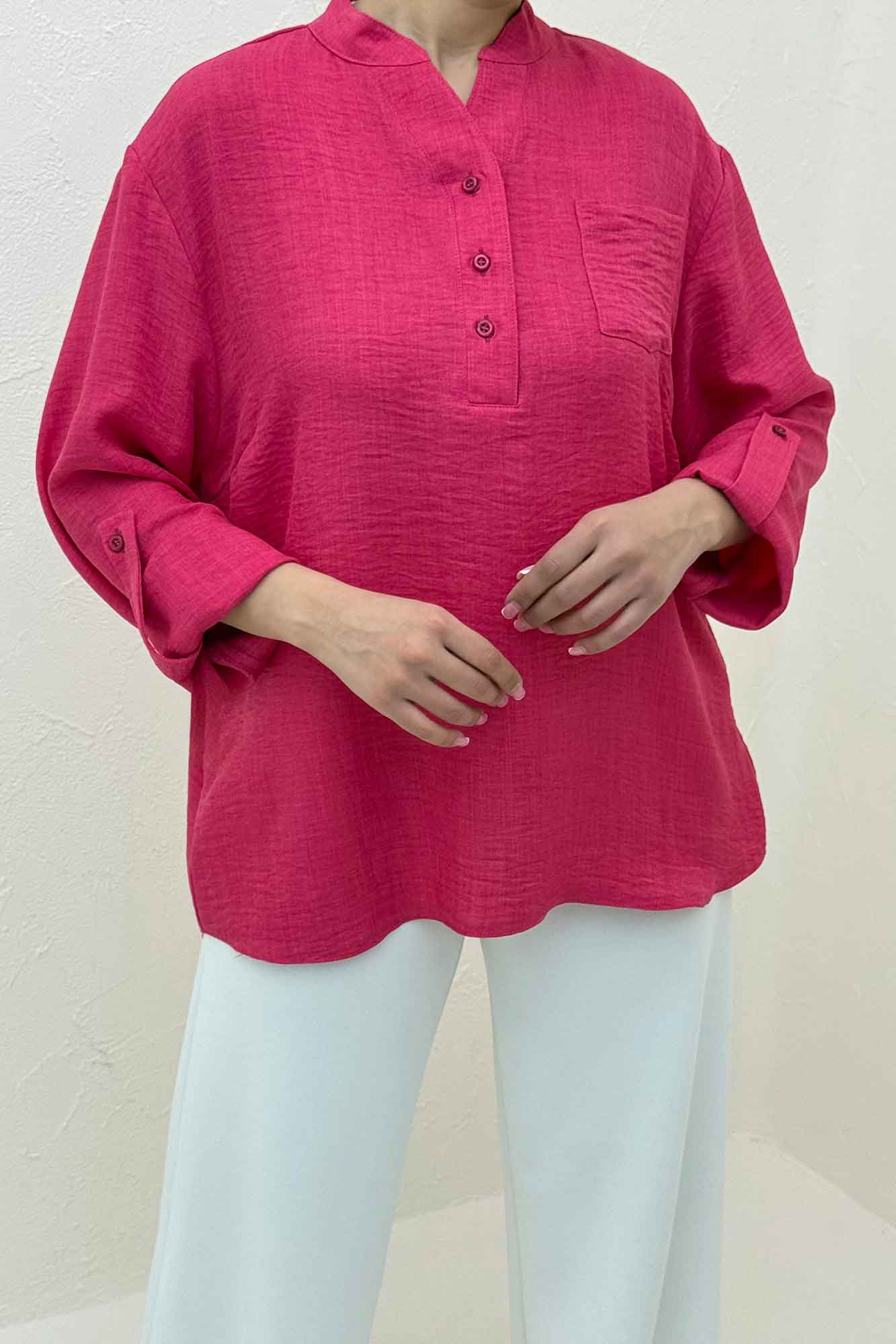 بلوز شانتون یقه بلیطی تک جیب