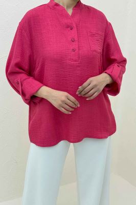 بلوز شانتون یقه بلیطی تک جیب