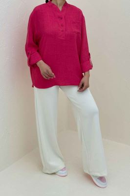 بلوز شانتون یقه بلیطی تک جیب