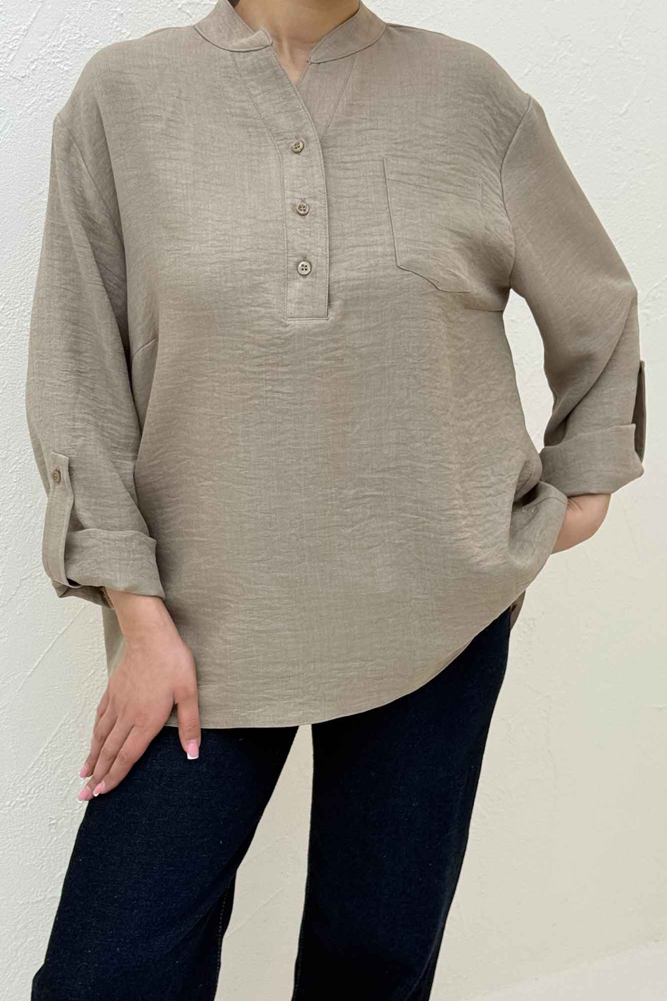 بلوز شانتون یقه بلیطی تک جیب