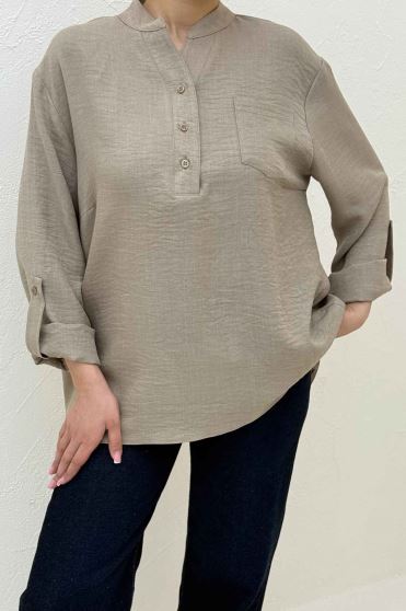 بلوز شانتون یقه بلیطی تک جیب