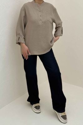 بلوز شانتون یقه بلیطی تک جیب