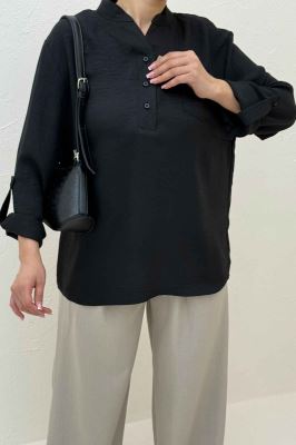 بلوز شانتون یقه بلیطی تک جیب