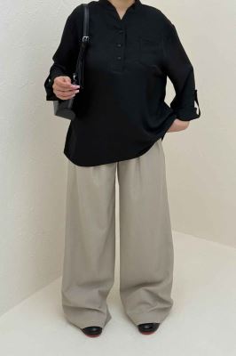 بلوز شانتون یقه بلیطی تک جیب