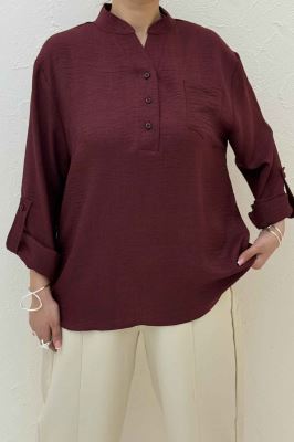 بلوز شانتون یقه بلیطی تک جیب